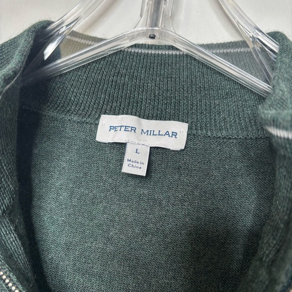 Peter Millar Merino Wool Blend Quarter Zip Sweater Green L Mens Large Pullover - Picture 6 of 8